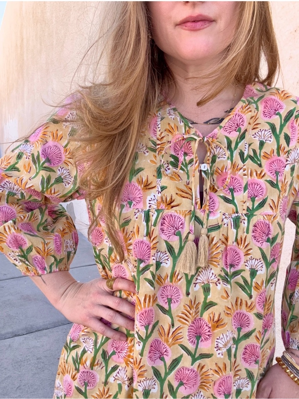 Sunshine Tienda Marigold Copa Dress Bohemian Floral Tie-Front
